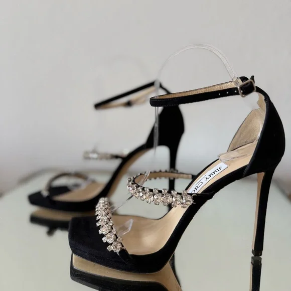 New JIMMY CHOO Bing 105 crystal-embellished suede platform sandals $1,695 - Picture 9 of 14